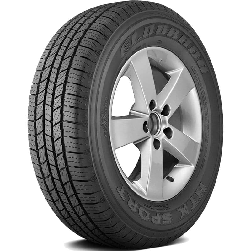 Eldorado HTX Sport tire on silver alloy — three-quarter view